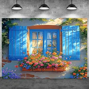 1pc Giant Spring-Themed Floral & Scenic Window View Backdrop - Vibrant Polyester Wall Hanging, No Electricity Required, Easy to Install - Ideal for Holiday Atmosphere & Garden Decor