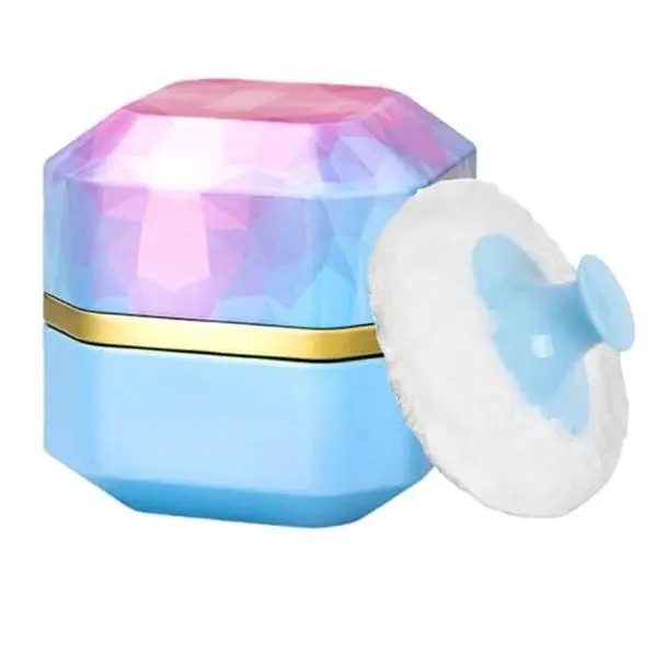 Body Powder Puff and Container, 3.35" Portable Dusting Powder Container with Soft Puff Powder Case Box Jar for Baby Women Home and Travel Use(Blue)
