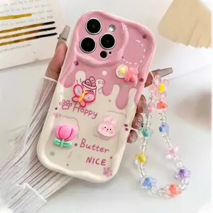 Cartoon Pattern Phone Case with Wave Edge Design, Anti-Drop Shockproof Protective Soft Cover Compatible with iPhone 15/14/XR/7/8/promax, Creative Candy Color Print