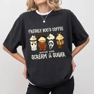 Freshly Boo’d Coffee Shirt, Scream And Sugar Coffee T-shirt, Halloween Horror Nights Graphic Clothing