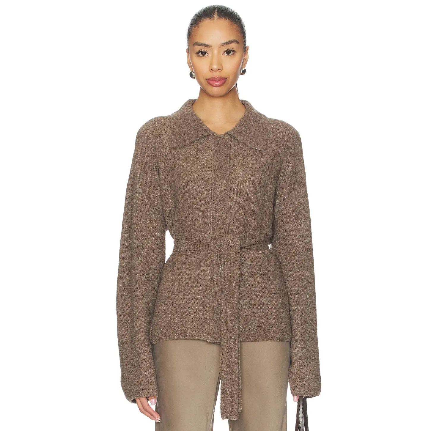 L'Academie Jessamy Knit Belted Cardigan in Mocha