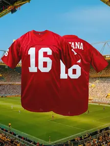 Breathable Loose Fit Men's American Football Jersey - Red Jersey #16, All-Season Athletic Shirt for Training, Games, Machine Washable Rugby Jersey, Game Day Sport Jersey, V neck Collar, High Quality Embroidery, Team Apparel,Football Players