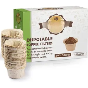 300 Count Disposable K Cup Filters, Coffee Filter Paper for  Brewers Single Serve 1.0 and 2.0, Use with Resusable K Cup Pods (Unbleached )