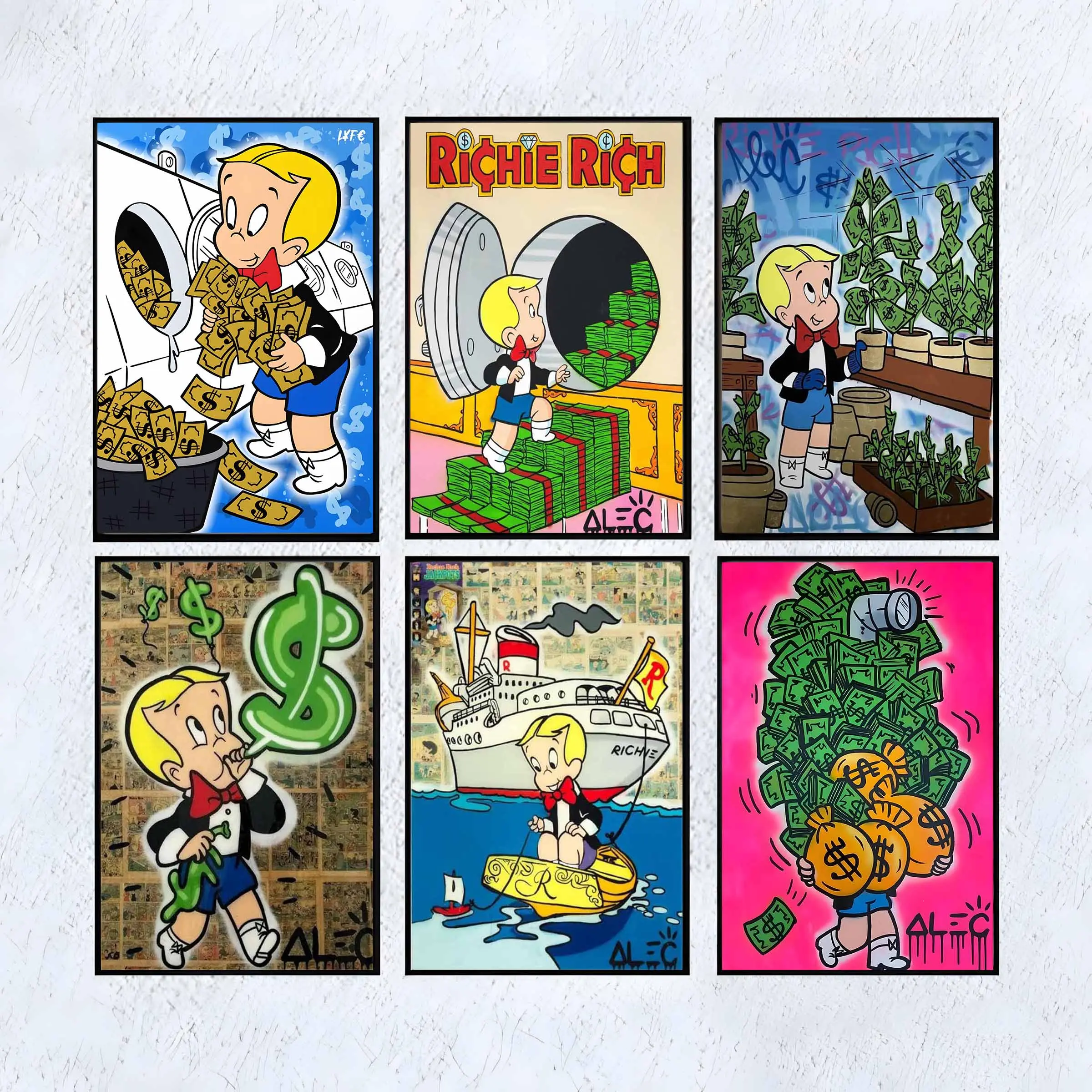 Monopoly Richie Rich & Alec-Inspired Creative Design Print - Wood Frame Wall Art, Graphic Prints Home Supplies, Art Work for Wall Decor, Bedroom Accessory
