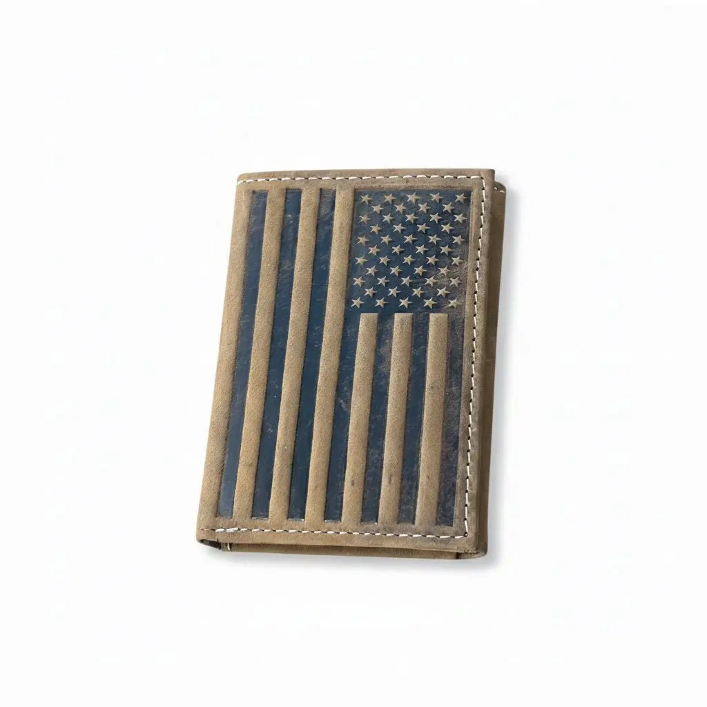 Nocona Flag-Embossed Leather Trifold Men's Wallet - Fashion Mens Wallet with Compartmental Design for Daily Use, Compartmental Men's Wallets