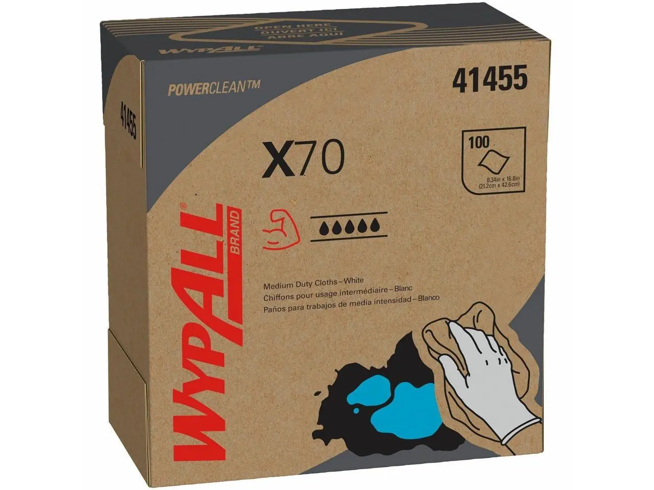 Kimberly-Clark Wypall PowerClean X70 Medium Duty Cloths - Pop-Up Box -100/Box