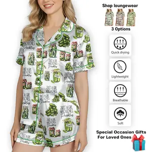 Pickle Pajama Set for Women – Silky Satin Sleepwear, Funny Pickle Print PJs, Soft Summer Loungewear,  Homewear, valentime Gift, Loungewear, Ideal Gift for Mom, Gift for her