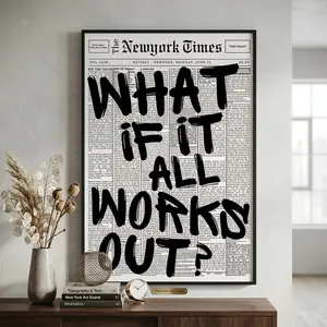 Retro Black And White Newspaper Poster What If It All Works Out Canvas Wall Art Positive Affirming Quote Minimalist Prints Painting For Home Bedroom Dorm Wall Decor