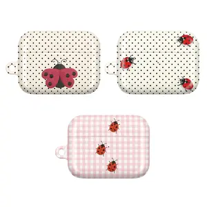 Cute Ladybug AirPods Case – Preppy Summer Bug AirPod Cover for AirPods 4 3 2 1 & AirPods Pro 3 2 1, Aesthetic Plaid & Polka Dot Protective Earbud Cover, Kawaii Checkered Case, Cottagecore Beetle Case, Coquette Gift for Her