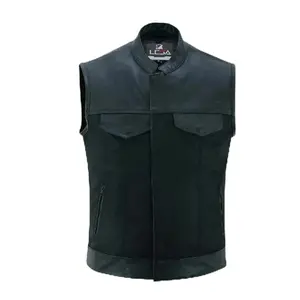 Men’s Cordura Motorcycle Vest – Textile Biker Vest with Cowhide Leather Trim, Concealed Carry Pockets & Dual Closure