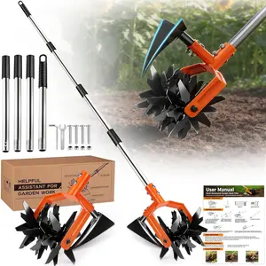 Rotary Hand Tiller for Gardening, Garden Cultivator Tool with Tilling , 63'' Adjustable Stainless Steel Poles Cultivators for Gardening, Lawn Care, Reseeding Grass, Soil Mixing
