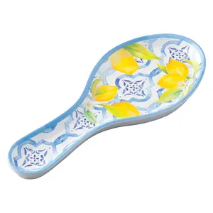 Lovely Lemons Melamine Spoon Rest, Cooking Spoon Holder for Stove Top, Kitchen Counter, and Dining Table, 9.625 Inch, Blue