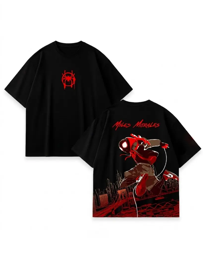 Prowler Miles Inspired Oversized Black Graphic T-Shirt, Vintage Movie Actor Fan Tee, The Prowler Shirt, Y2K Comic Style Streetwear Top, Black Cotton Unisex Tee, Retro Superhero Inspired Shirt, Gift for Movie Fans