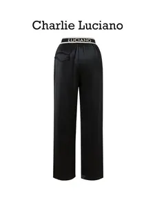 Charlie Luciano 2025 new acetate casual pants for women's summer high waisted straight leg slimming wide leg pants