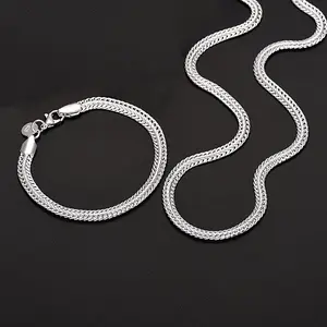 2pcs s925 925 Silver Plated Plated Snake Bone Chain Necklace + Bracelet Set, Exquisite Jewelry Set for Men, Women