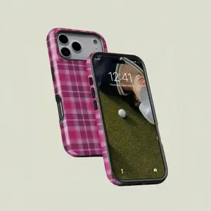 Pink & Red Plaid Checkerboard Tough Phone Case, Dual-Layer Shockproof Protection, Durable Protective Cover for iPhone & Samsung Galaxy Series, Y2K Aesthetic for Her