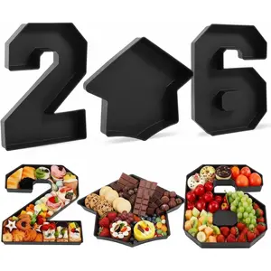 3 Pcs 13.7" 2026 Graduation Fillable Letter Plastic Number Trays for Food Charcuterie Number Grad Fillable Letter for Class of Congrats Grad Party Supplies (2026 Black)