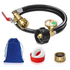 Propane Refill Adapter for 1 lb. Tanks, 36'' Propane Filler Adapter 1 Pound, QCC1 Small Bottle Filler Convertor Connector with Gauge & Valve, for 1lb Bottle Filling from Large Tank