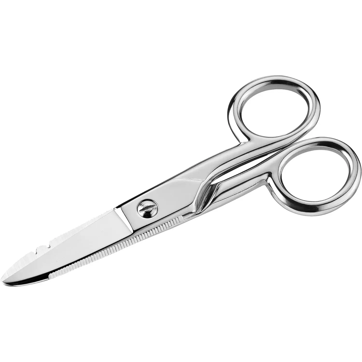 Heavy-Duty Electrician Scissors, 5.2 in Nickel-Plated Stainless Steel Snips with 19&23 AWG Wire Stripping Notches, File for Telecom, Ethernet Cables Electrical Work