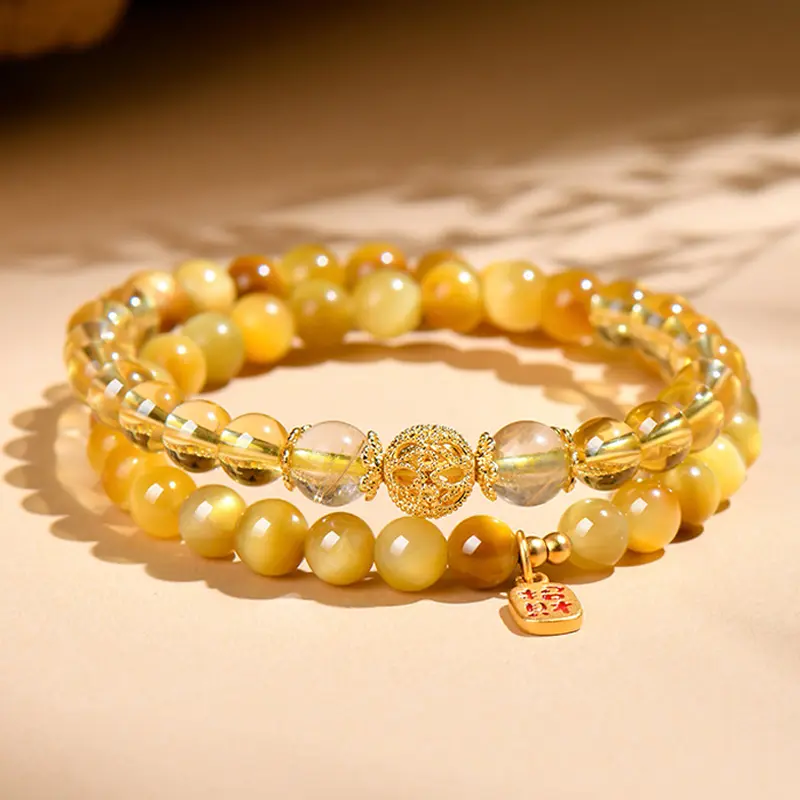 1pc Wealth & Success Manifestation Bracelet with Natural Citrine & Tiger's Eye | Prosperity & Good Luck Crystal Bracelet | Trendy Stretch Beaded Jewelry Gift for Women