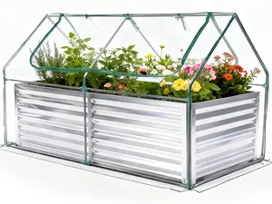 Outdoor Raised Garden Bed Greenhouse Kit, Galvanized Steel Planter with Transparent PVC Cover, Large Grow Box for Backyard Vegetables & Plants, 6×3×2 FT