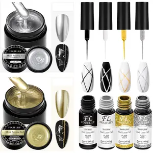 Metallic Mirror Effect Nail Gel, 6 Counts/set Chrome Powder Metal Painting Gel & Nail Liner Gel, Semi Permanent Lines French Nail Art Products, Nail Care