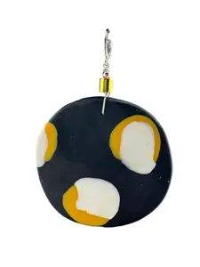 HeadzUpLocs Golden Lights Handmade Earrings - 2 1/2 Inch Polymer Clay Black Gold White Beads Hypoallergenic Leverback Hooks