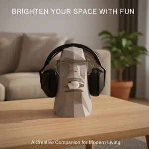 3-in-1 Low-Poly Moai Tissue Box & Headphone Stand | Funny Easter Island Statue Desktop Decor, Multifunctional Tissue Dispenser for Gaming Room/Office/Home