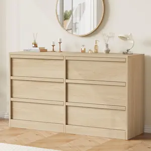 Garvee 6 Drawer Wooden Dresser, 47" Wide with Curved Profile Design, Mid Century Modern Style Chest of Drawers for Bedroom, Living Room, Entryway, Available in Natural, Black, and White
