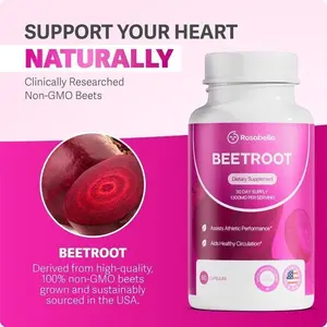 Rosabella Organic Beetroot Capsules 1300mg for Blood Flow & Heart Health Natural Cardiovascular Support Dietary Supplement - Healthcare