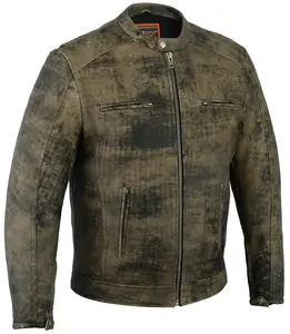 DANIEL SMART RevX Men's Leather Motorcycle Jacket - Soft Drum Dyed Antique Brown Cowhide, Fitted, Long Sleeve, All Seasons, Medium Length, Casual Rock Style, Menswear