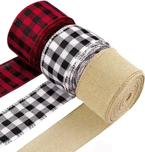 Christmas Ribbon Buffalo Plaid Ribbon Burlap Ribbon Christmas Tree Ribbon Wired for Fall Holiday Garland Gift Wrapping Red Black White Buffalo Check Wired Ribbon, 3 Rolls, 3 x 10 Yards, 2 Inch