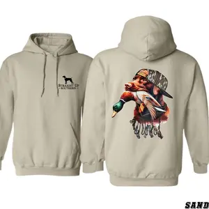Straight Up Southern Hoodie – Bold Brown Hunting Dog With Duck Graphic, Perfect For Outdoorsmen And Waterfowl Hunters, Unisex Cotton 2 Sides Hoodie - KitchenEra