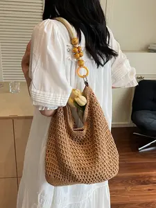 Fashion New Beach Vacation Woven Bag Women Hollow Out Knitted Handbag Large Capacity Shoulder Clutch, Stylish Summer Accessory