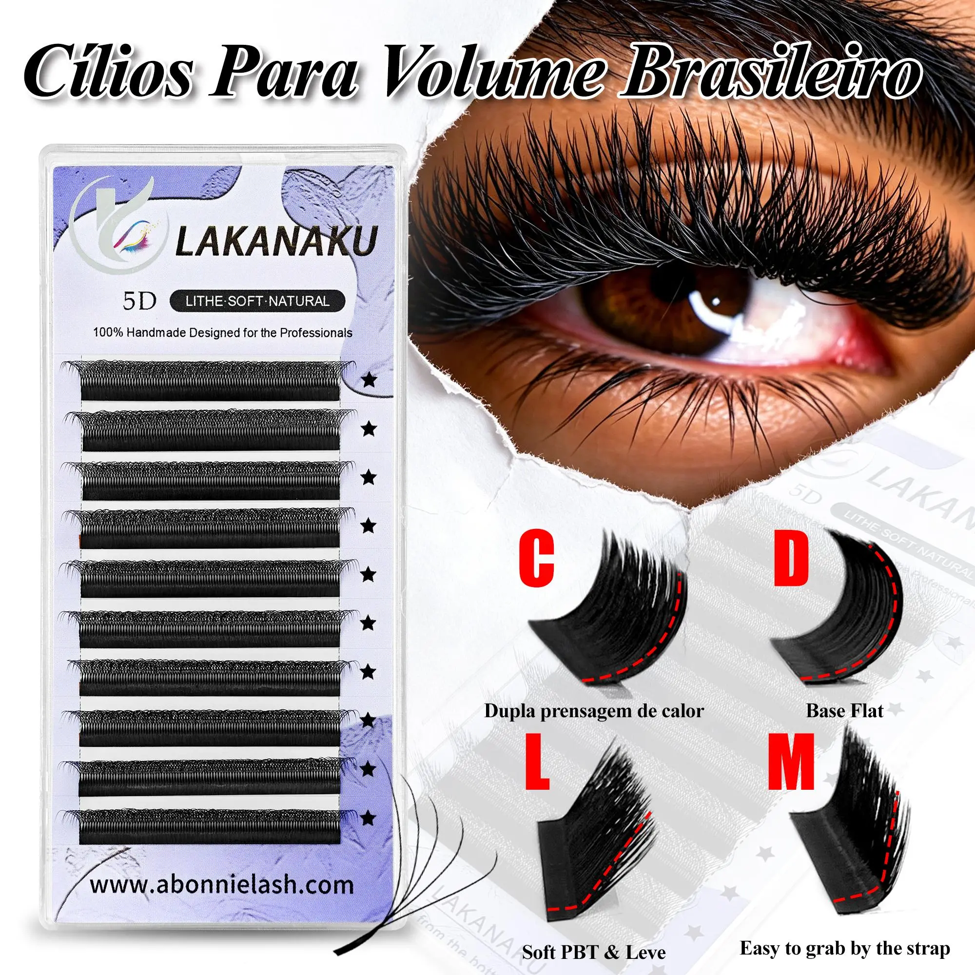 LAKANAKU 6D W Shaped L M Curl Cilios 5D W Clover Russian Eyelashes Extension Volume Lashes Extension Angle W Shape Mink Lashes
