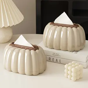 Contemporary Luxury Tissue Box Cover - Modern Style Plastic Tissue Holder with Lid for Living Room, Coffee Table Display, Storage Bins for Home Organization, Baskets, Bins & Containers for Home Organization Milk Tea Brown