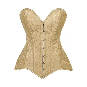 Lavish Gold Brocade Overbust Corset W/Busk Closure