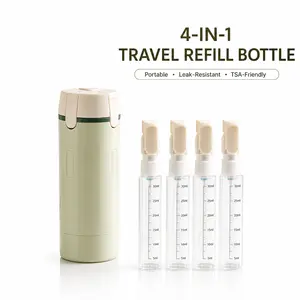 4-in-1 Travel Dispenser Bottle - Leakproof Refillable Silicone Container with Lock, Compact Toiletry Organizer for Business Trips, Vacations