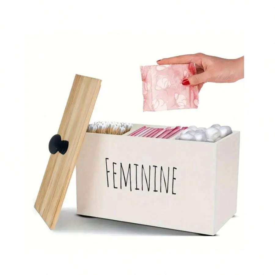 Rustic Farmhouse Wooden Tampon Storage Box With Lid - Versatile Bathroom Organizer For Feminine Products, Home Decor Accessory Tampon Storage For Bathroom Small Bathroom Storage Cabinet