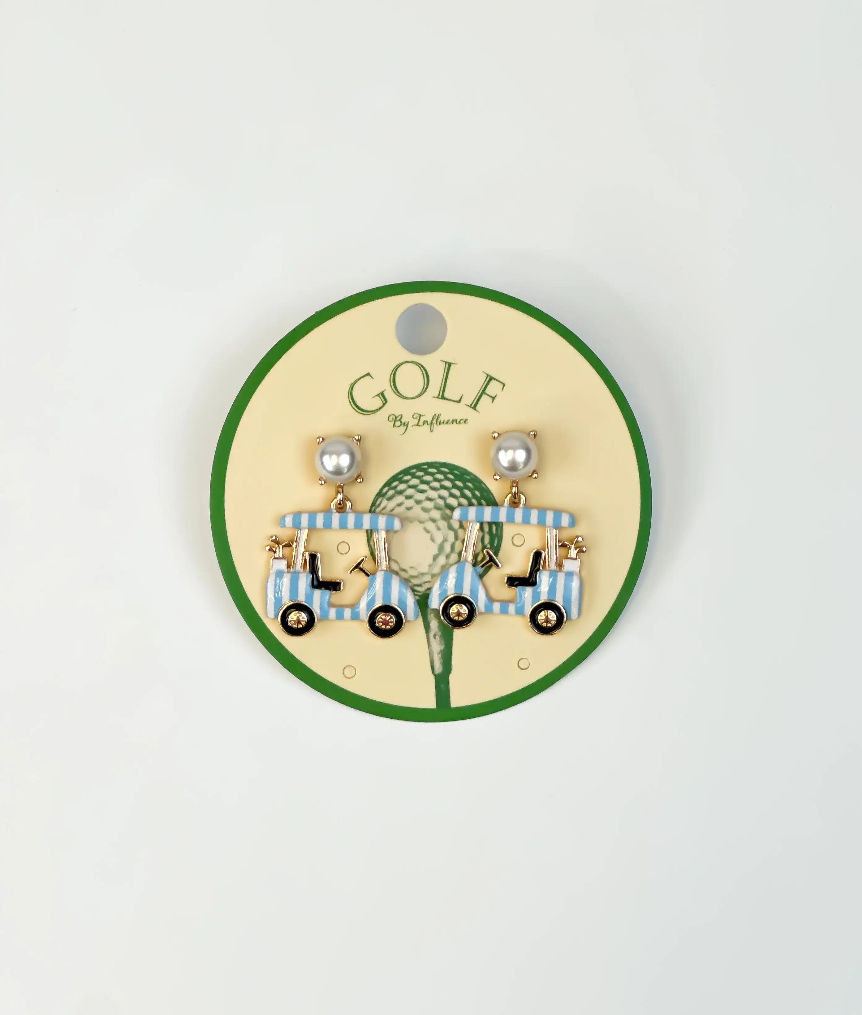 Women's Quirky Blue Stripes Golf Cart Dangle Drop Earrings - Clubhouse Cruiser Design, American Flag, Vehicles, Detailed Look, Push Back, Unisex Fit Costume Jewelry, Casual Daily Wear, Golf Enthusiasts Collectibles (Choking Hazard Small Parts)