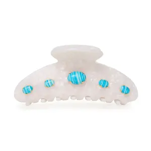 TURQUOISE PEARL LARGE CABOCHON CLAW CLIP