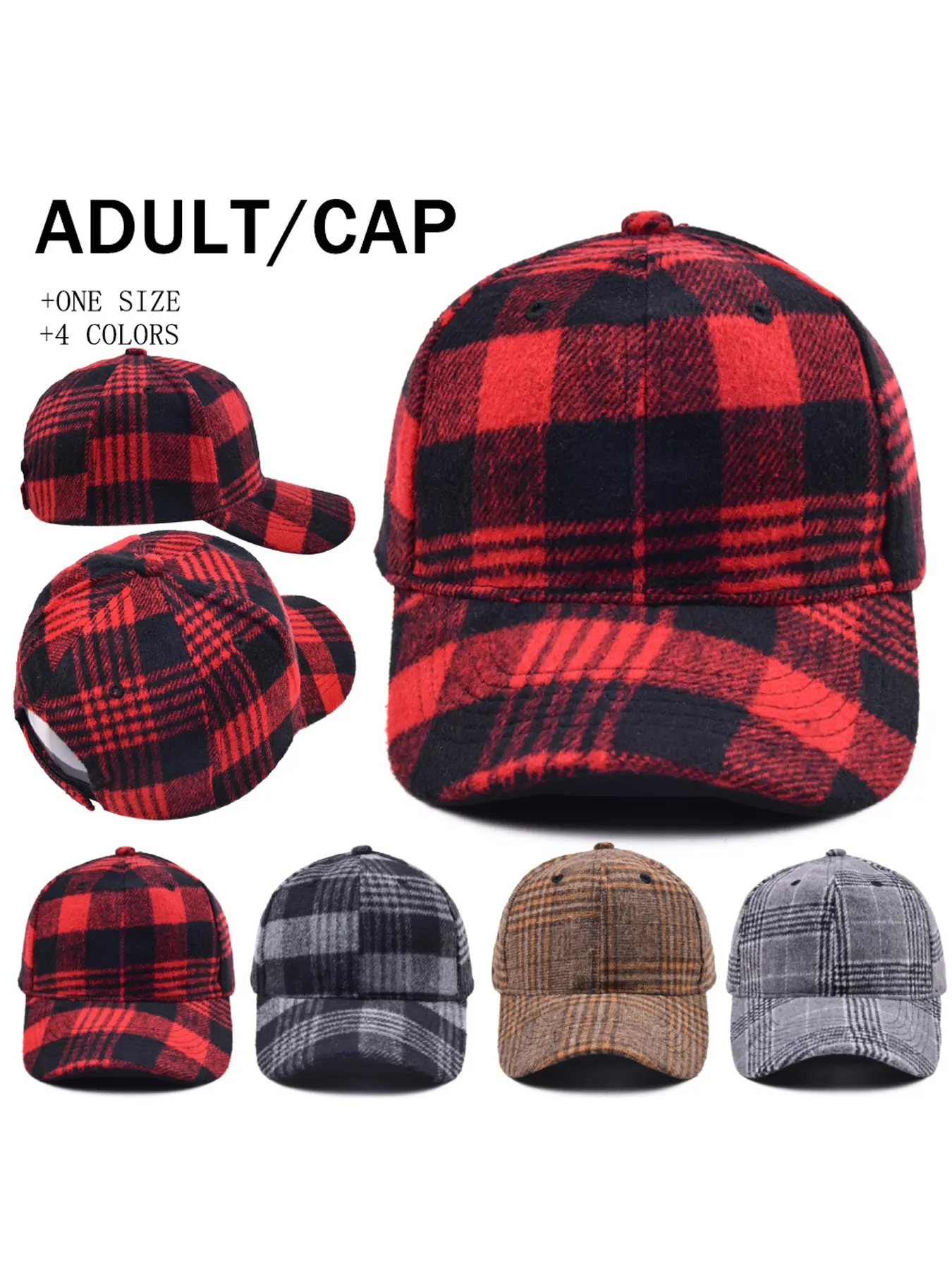 Women's Christmas Plaid Baseball Cap, Outdoor Snapback Hat, Casual Fitted Design, Warm Winter Headwear for Women