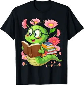 Book Worm Costume World Book Day Cute Kawaii Worm Reading T-Shirt - Jessicajon Shop 70B0DR65DSFV