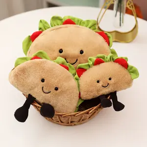 Plush Taco Cake Toy Cute Simulation Food Mexican Roll Hamburger Soft Doll Cut Home Decor Keychain Pendant Kids Birthday Gift