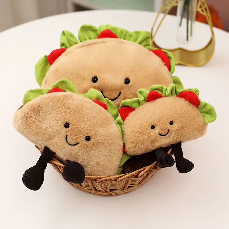 Plush Taco Cake Toy Cute Simulation Food Mexican Roll Hamburger Soft Doll Cut Home Decor Keychain Pendant Kids Birthday Gift