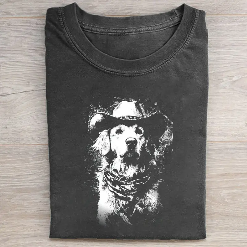 Golden Retriever Cowboy Comfort Colors T-Shirt, Vintage 90s Western Wiener Dog Tee, Unisex Fit Design, Gift for Men and Women