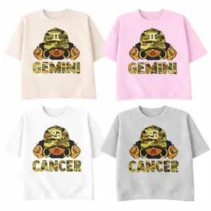 [Full 12 Zodiac] Camo Zodiac Tshirt  – Afro Woman Astrology Sign Pullover with Sparkly Hat Graphic, Unisex Horoscope Crewneck Gift for White, Sand, Grey Sport, Pink Color