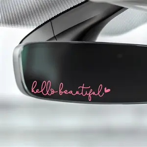 Pink Rearview Mirror Decals (3X) - "Hello Beautiful" Stickers for Vanity & Daily Encouragement car rearview mirror decorative sticker