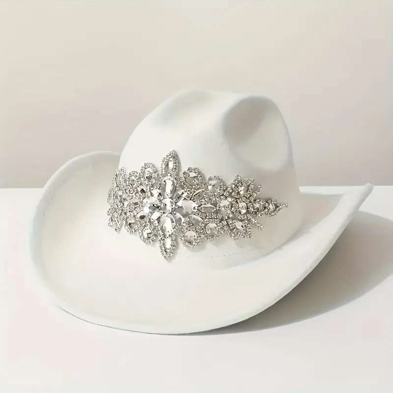Sparkling Rhinestone Cowboy Hat Unisex - Dazzling Western Style - Shiny Rhinestone Cowboy Hat - Wide Brim Women's Cowboy Hat, suitable for music festivals, bachelorette parties, wedding parties, stage performances, and other party occasions