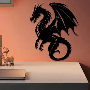 1pc Winged Dragon Metal Wall Art, Winged Dragon Statue Mural, Perfect for Living Room Wall, Christmas Wall Decor, Christmas Decor, Ideal Gift for Mythical Lovers, Powder-Coated Metal, Artistic